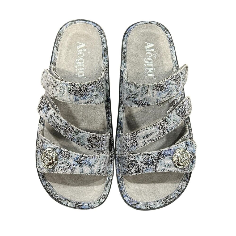 ALEGRIA BETTY BET-6003 Slip On Adjustable Strap Sandal Blooms in Blue 37 7 7 1/2